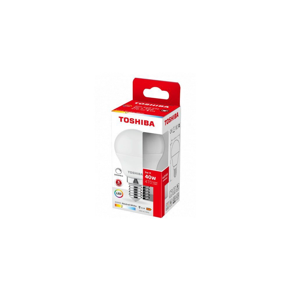 Bombilla LED TOSHIBA E14 G45 4.7W 470Lm Blanco Cálido – imagen 2
