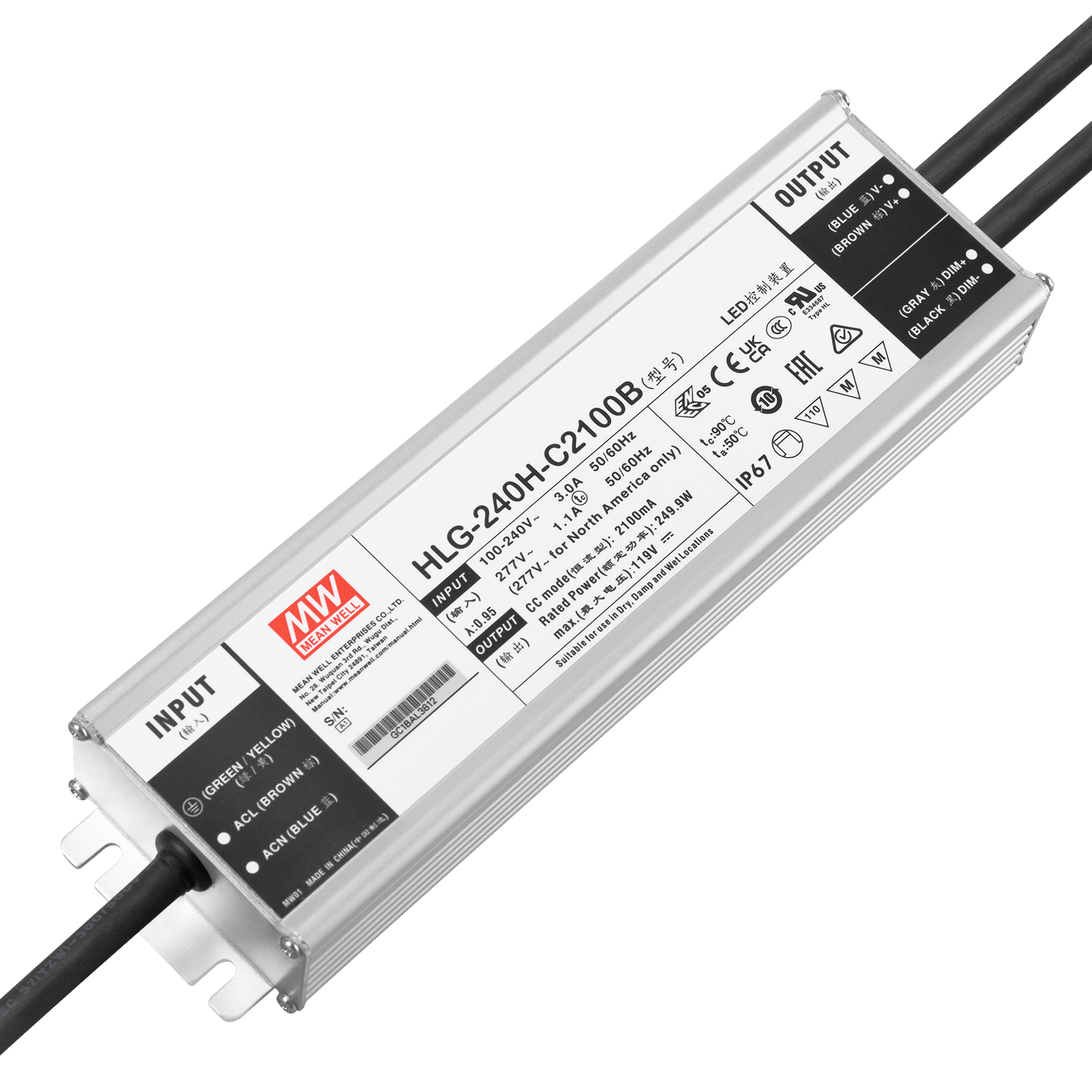 Driver LED Meanwell 240W 90-305VAC 2100A IP67