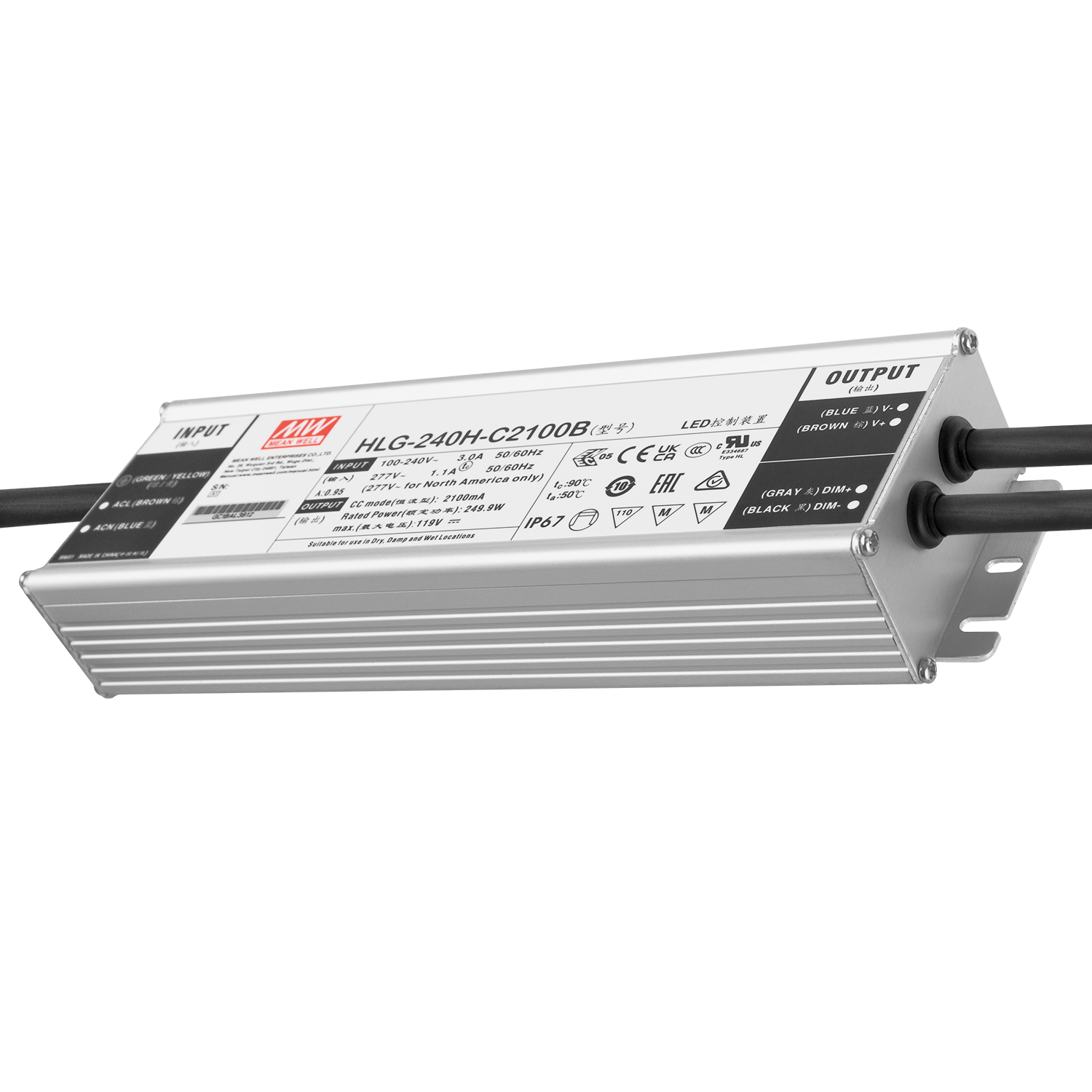 Driver LED Meanwell 240W 90-305VAC 2100A IP67 – imagen 2
