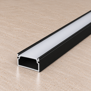 Perfíl Aluminio KIMERA-ORRE Anodizado Negro con Difusor Opal y Tapones 2,02M