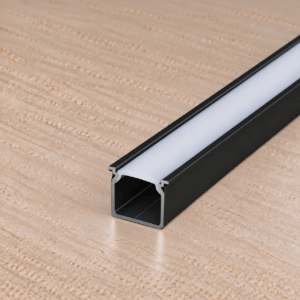 Perfíl Aluminio KIMERA-"HOM" Anodizado Negro con Difusor Opal , Tapones y Clips Sujección 2,02M