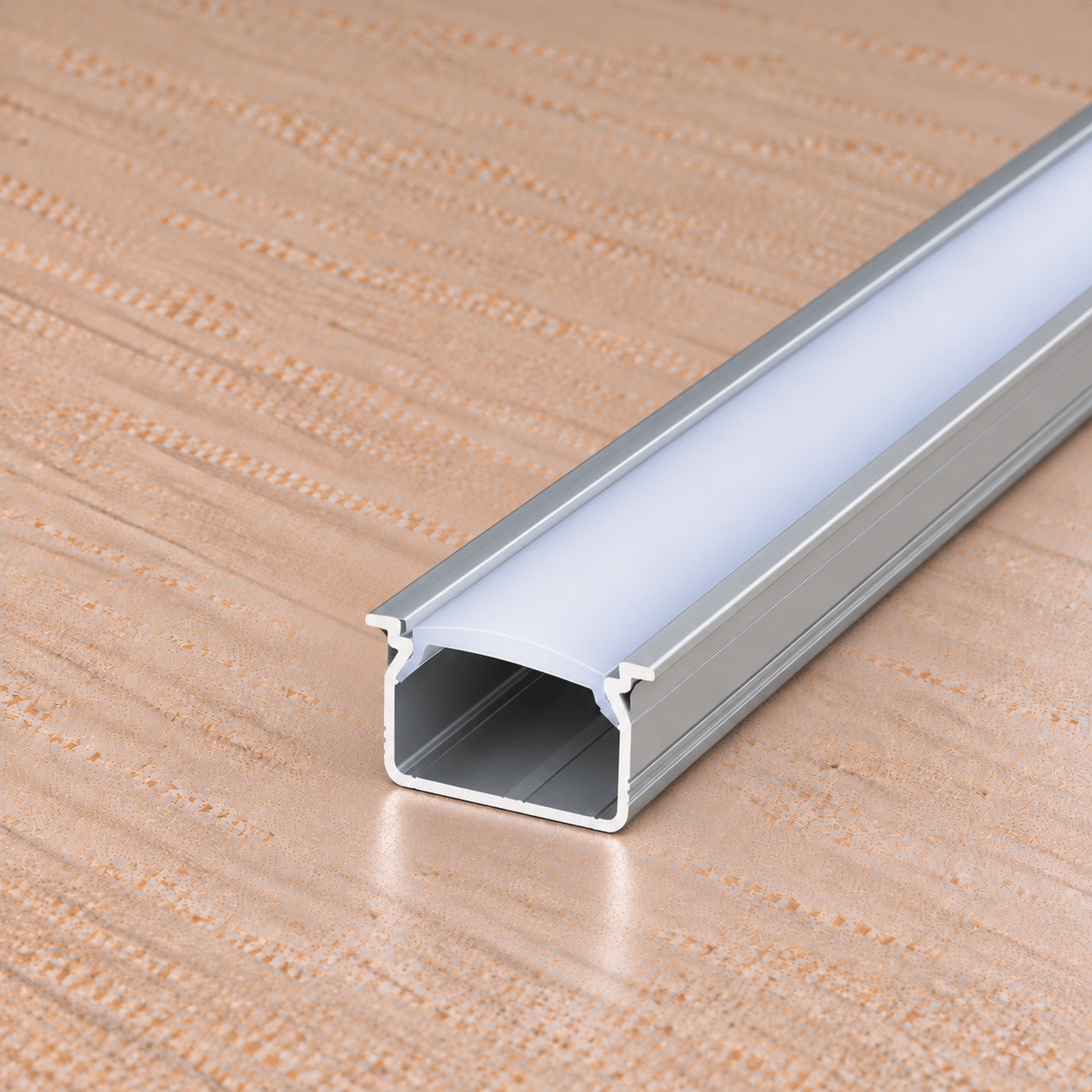 Perfíl Aluminio KIMERA-"TVED" Anodizado Plata con Difusor Opal , Tapones y Clips Sujección 2,02M