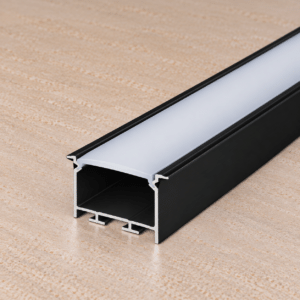 Perfíl Aluminio KIMERA-"HEDE" Anodizado Negro con Difusor Opal , Tapones y Clips Sujección 2,02M