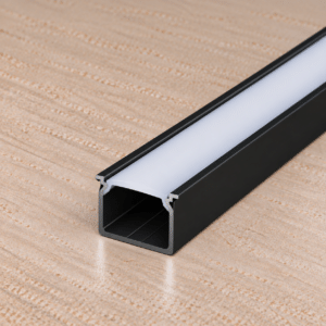 Perfíl Aluminio KIMERA-"HELSE" Anodizado Negro con Difusor Opal , Tapones y Clips Sujección 2,02M