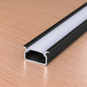 Perfíl Aluminio KIMERA-SELDE Anodizado Negro con Difusor Opal y Tapones 2,02M